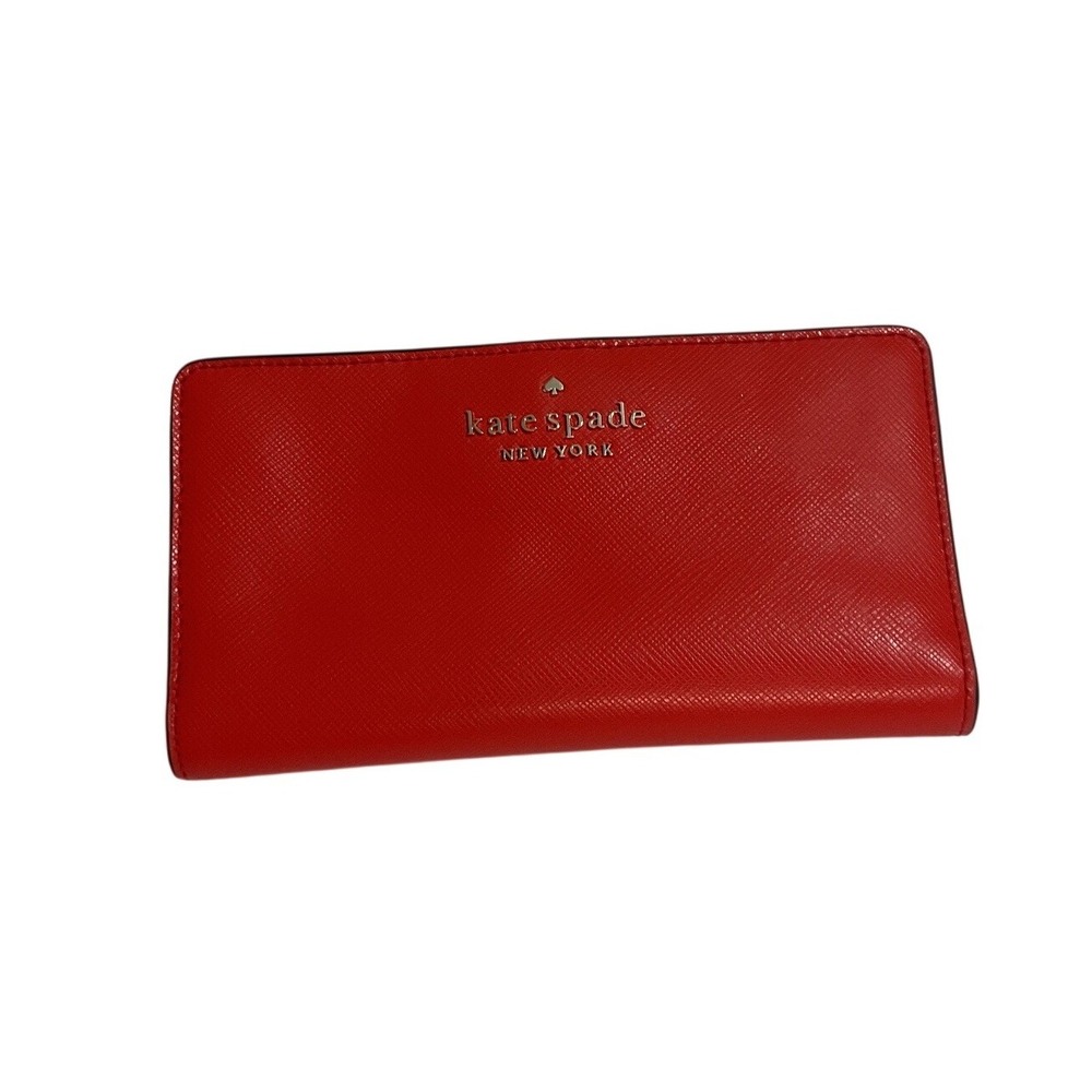 Kate Spade Wallet Womens OS Red Saffiano Leather Slim Bifold Snap